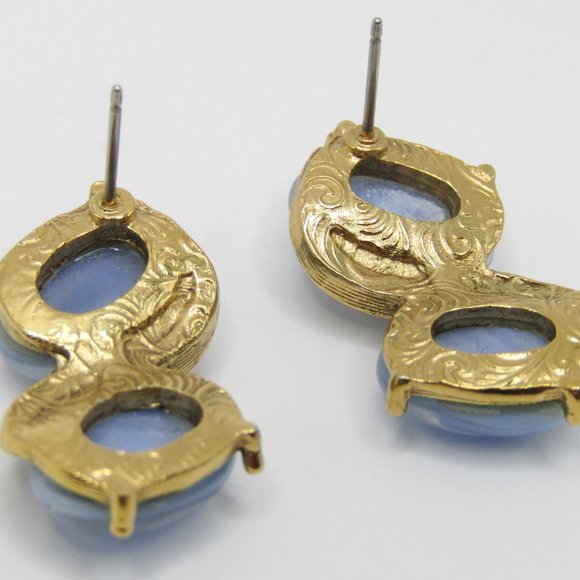 Vintage 1928 Earrings Moonglow Glass Rhinestones Baby Blue - Picture 3 of 4